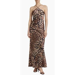 Rodarte Leopard Silk Bias-Cut Halter Gown Size US 10 $1600